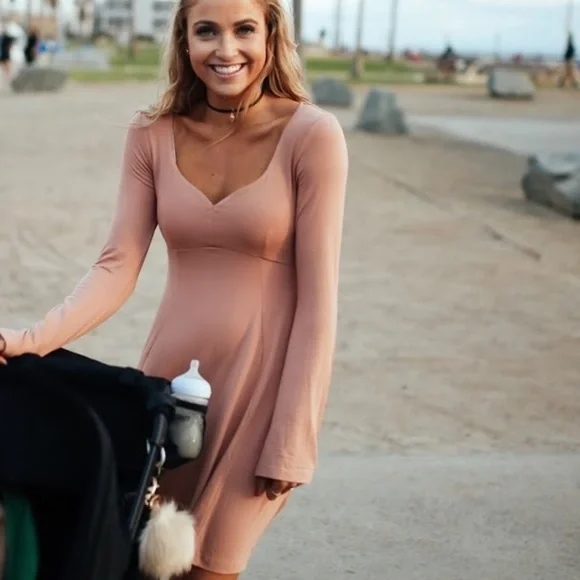 ASOS Blush Pink Long Sleeve Skater Dress - Picture 3 of 3